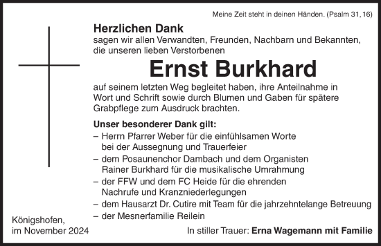 Traueranzeige von Ernst Burkhard von Dinkelsbühl/ Feuchtwangen