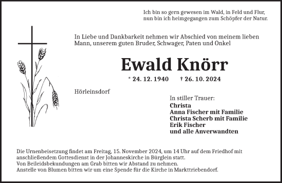 Traueranzeige von Ewald Knörr von Ansbach