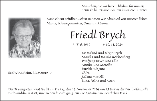 Traueranzeige von Friedl Brych von Neustadt/ Scheinfeld/ Uffenheim