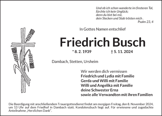 Traueranzeige von Friedrich Busch von Dinkelsbühl/ Feuchtwangen