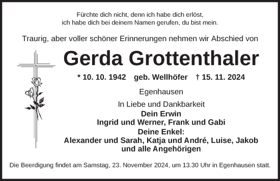 Traueranzeige von Gerda Grottenthaler von Neustadt/ Scheinfeld/ Uffenheim