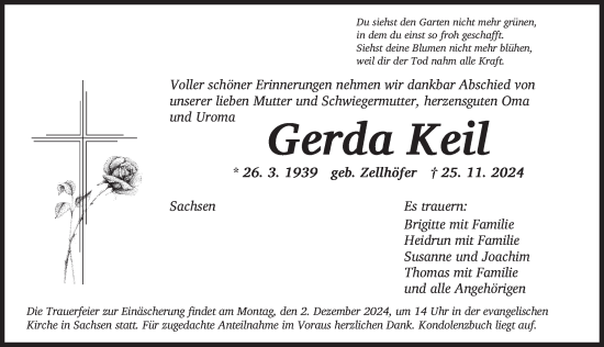 Traueranzeige von Gerda Keil von Ansbach