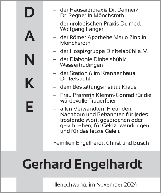 Traueranzeige von Gerhard Engelhardt von Dinkelsbühl/ Feuchtwangen