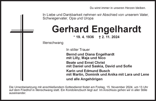 Traueranzeige von Gerhard Engelhardt von Dinkelsbühl/ Feuchtwangen