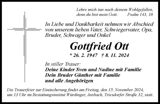 Traueranzeige von Gottfried Ott von GE