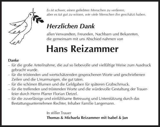 Traueranzeige von Hans Reizammer von Neustadt/ Scheinfeld/ Uffenheim