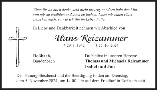 Traueranzeige von Hans Reizammer von Neustadt/ Scheinfeld/ Uffenheim