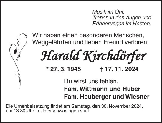 Traueranzeige von Harald Kirchdörfer von Dinkelsbühl/ Feuchtwangen