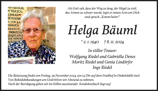 Traueranzeige von Helga Bäuml von Dinkelsbühl/ Feuchtwangen