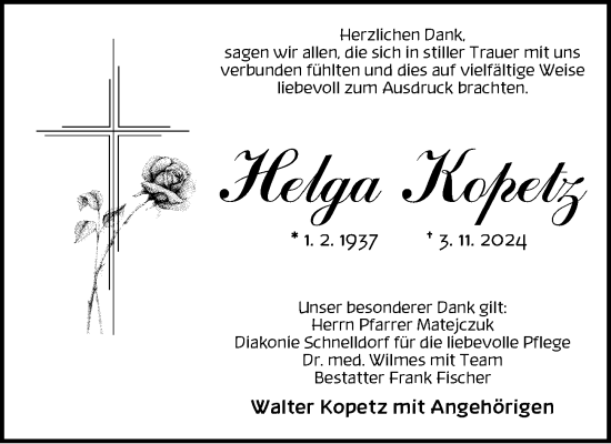 Traueranzeige von Helga Kopetz von Dinkelsbühl/ Feuchtwangen