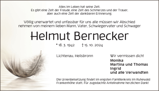 Traueranzeige von Helmut Bernecker von Ansbach