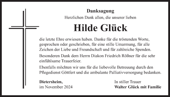 Traueranzeige von Hilde Glück von Neustadt/ Scheinfeld/ Uffenheim