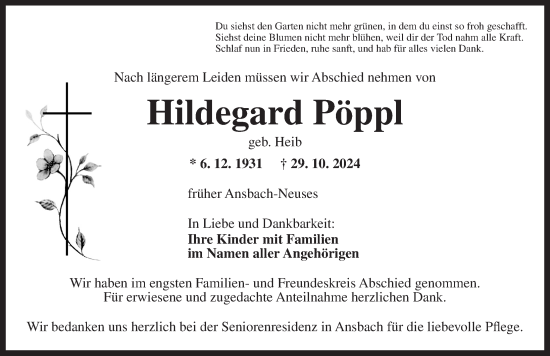 Traueranzeige von Hildegard Pöppl von Ansbach