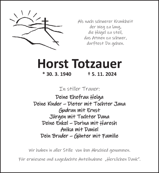 Traueranzeige von Horst Totzauer von Ansbach