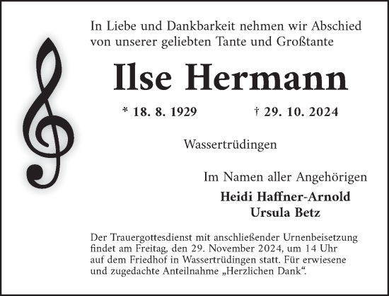 Traueranzeige von Ilse Hermann von Dinkelsbühl/ Feuchtwangen