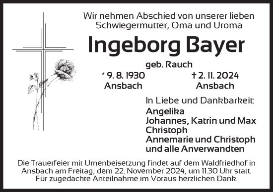 Traueranzeige von Ingeborg Bayer von GE