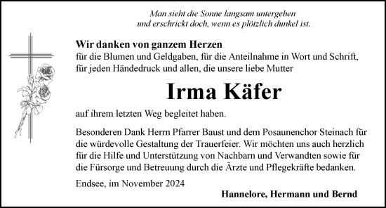 Traueranzeige von Irma Käfer von Rothenburg