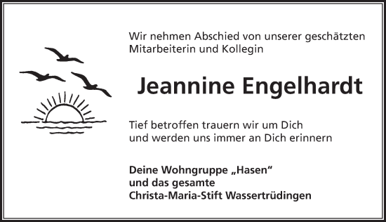 Traueranzeige von Jeannine Engelhardt von Dinkelsbühl/ Feuchtwangen