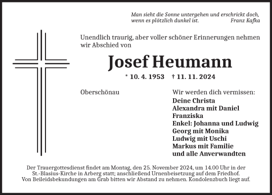 Traueranzeige von Josef Heumann von Dinkelsbühl/ Feuchtwangen