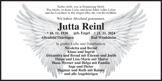 Traueranzeige von Jutta Reinl von Ansbach