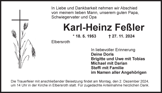 Traueranzeige von Karl-Heinz Feßler von Dinkelsbühl/ Feuchtwangen