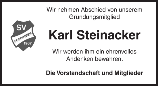 Traueranzeige von Karl Steinacker von Dinkelsbühl/ Feuchtwangen