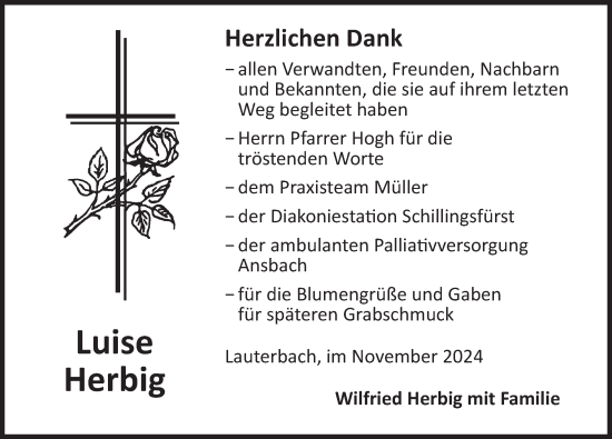 Traueranzeige von Luise Herbig von Rothenburg