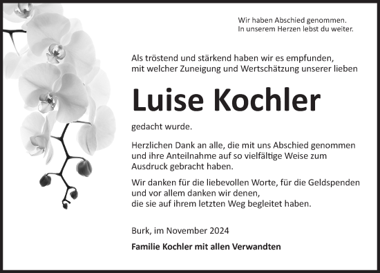 Traueranzeige von Luise Kochler von Dinkelsbühl/ Feuchtwangen