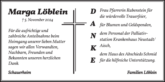 Traueranzeige von Marga Löblein von Neustadt/ Scheinfeld/ Uffenheim