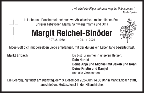 Traueranzeige von Margit Reichel-Binöder von Neustadt/ Scheinfeld/ Uffenheim