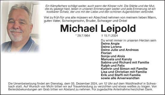 Traueranzeige von Michael Leipold von Ansbach