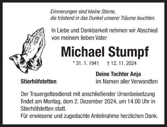 Traueranzeige von Michael Stumpf von Neustadt/ Scheinfeld/ Uffenheim