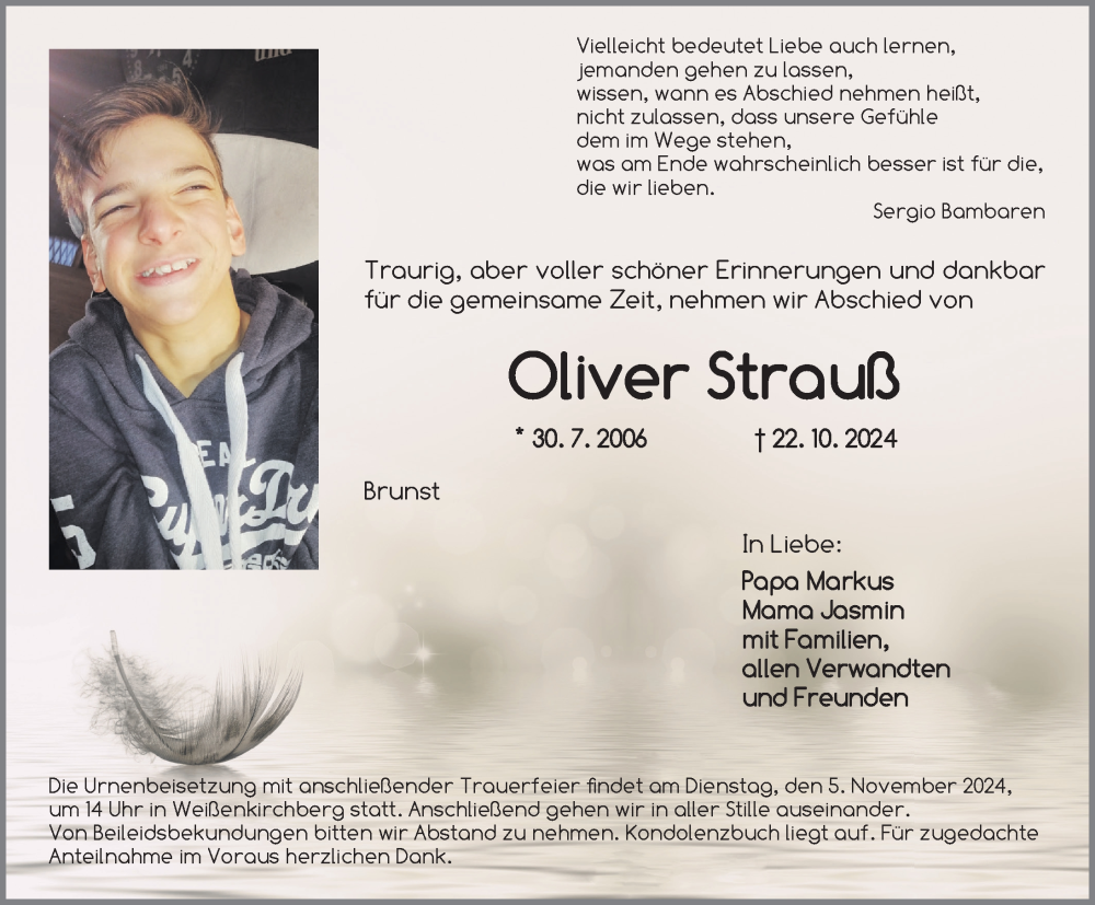  Traueranzeige für Oliver Strauß vom 02.11.2024 aus GE