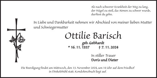 Traueranzeige von Ottilie Barisch von Dinkelsbühl/ Feuchtwangen