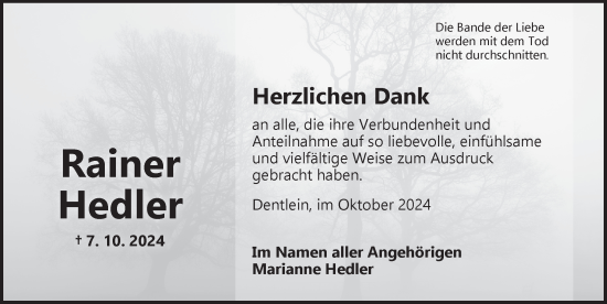 Traueranzeige von Rainer Hedler von Dinkelsbühl/ Feuchtwangen