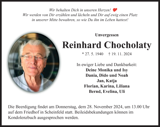 Traueranzeige von Reinhard Chocholaty von Neustadt/ Scheinfeld/ Uffenheim