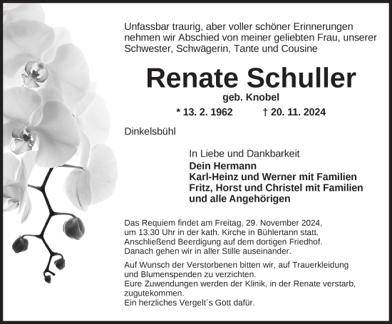 Traueranzeige von Renate Schuller von Dinkelsbühl/ Feuchtwangen