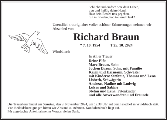 Traueranzeige von Richard Braun von Ansbach