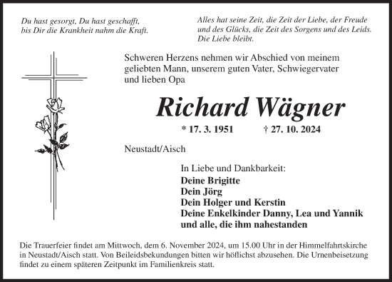 Traueranzeige von Richard Wägner von Neustadt/ Scheinfeld/ Uffenheim