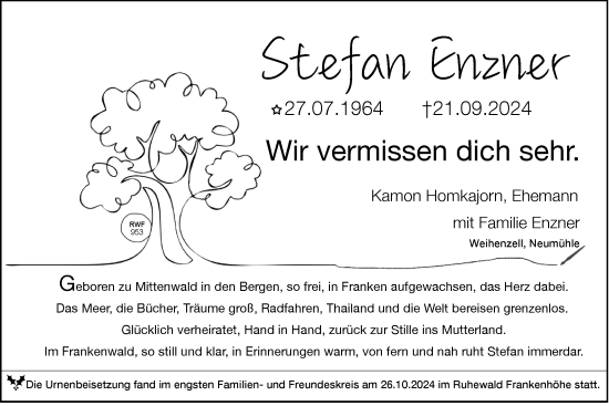 Traueranzeige von Stefan Enzner von Ansbach