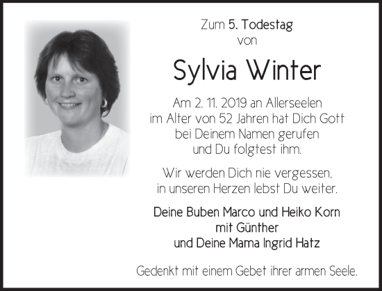 Traueranzeige von Sylvia Winter von Rothenburg