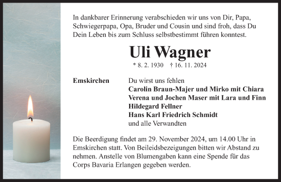 Traueranzeige von Uli Wagner von Neustadt/ Scheinfeld/ Uffenheim