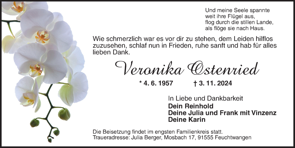  Traueranzeige für Veronika Ostenried vom 09.11.2024 aus Dinkelsbühl/ Feuchtwangen