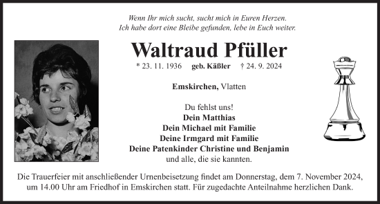 Traueranzeige von Waltraud Pfüller von Neustadt/ Scheinfeld/ Uffenheim