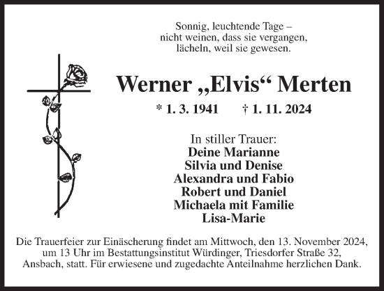 Traueranzeige von Werner Merten von Ansbach