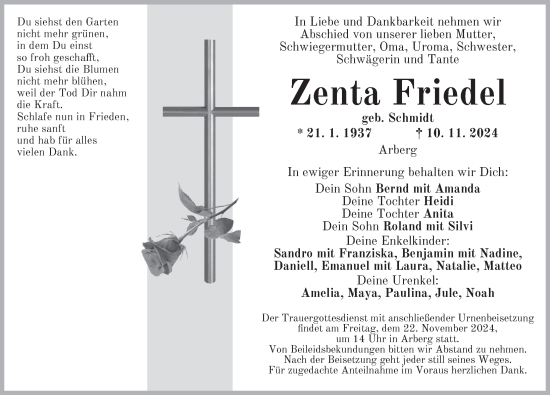 Traueranzeige von Zenta Friedel von Dinkelsbühl/ Feuchtwangen