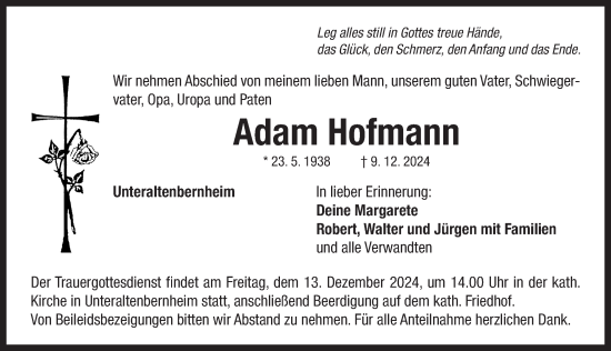 Traueranzeige von Adam Hofmann von Ansbach