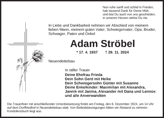 Traueranzeige von Adam Ströbel von Ansbach