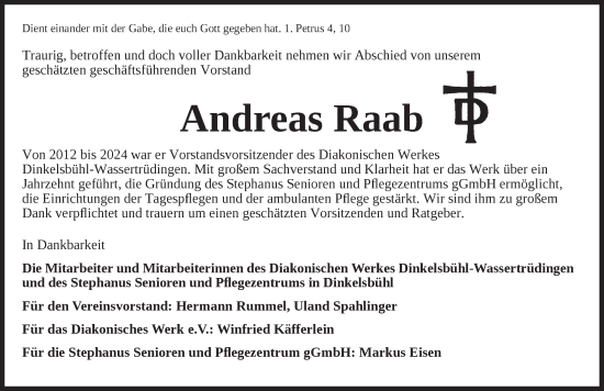 Traueranzeige von Andreas Raab von Dinkelsbühl/ Feuchtwangen