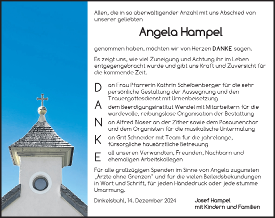 Traueranzeige von Angela Hampel von Dinkelsbühl/ Feuchtwangen